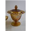 Image 5 : (2) Carnival Glass Candy Dishes - Harvest Grapes Marigold Carnival Glass Dish w/ Lid and Carnival Gl