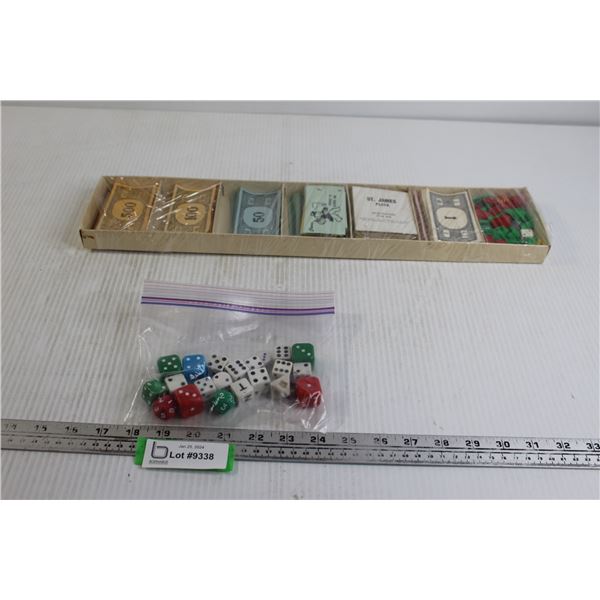 Monopoly Money and Houses, Assorted Dice