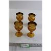 Image 1 : (4)  Glass Amber Gold Diamond Point Goblets  - Wear around Rims