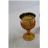 Image 2 : (4)  Glass Amber Gold Diamond Point Goblets  - Wear around Rims
