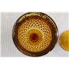Image 3 : (4)  Glass Amber Gold Diamond Point Goblets  - Wear around Rims
