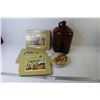 Image 1 : Vintage Amber Glass Wine Jug - Vintage Candy Tin - (6) Vintage Australian Art Placemats