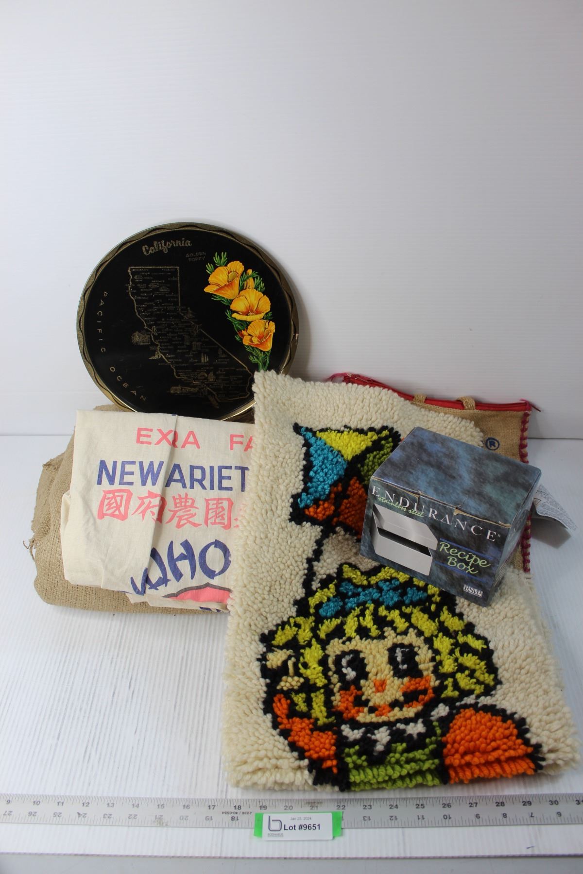 Vintage Hooked Rug, Rice Bag, Recipe Box and Misc. - Bodnarus Auctioneering