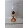 Image 1 : Pink Depression Glass Coal Oil Lamp With Chimney