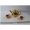 Image 1 : Royal Winton Tea Pot, Cream, & Sugar - Gold Coloured