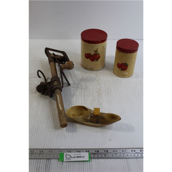 Rope Maker, (2) Canisters, Inuit Cigar Holder