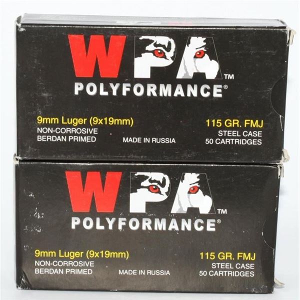 100 Rounds Of WPA 9mm Luger Ammunition