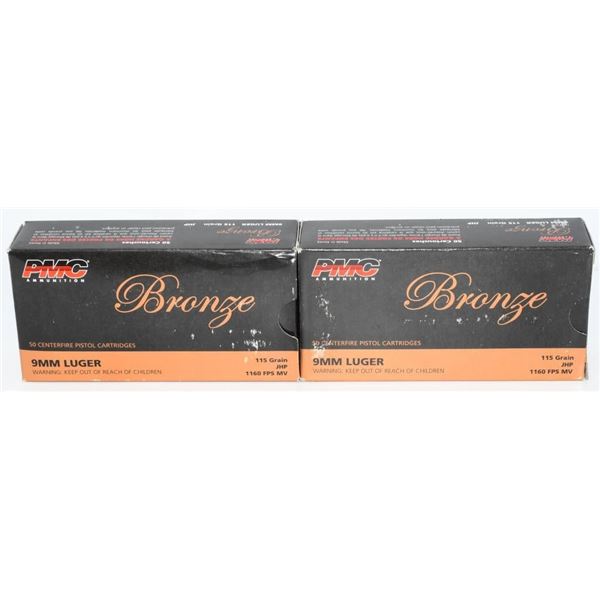 100 Rounds Of PMC Bronze 9mm Luger Ammo