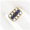 Image 3 : Vintage 14k Yellow Gold Pearl & Blue Stone Open 3 Row Prong Wide Statement Ring