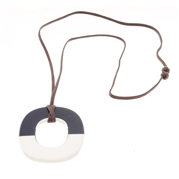 Hermes Dark Brown And Navy Issum Pendant Necklace