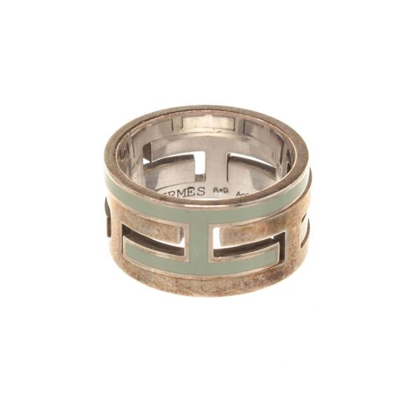 Hermes Silver Move H Silvery Green Ring