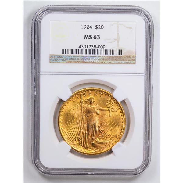 1924 $20 Double Eagle Gold Coin NGC MS63