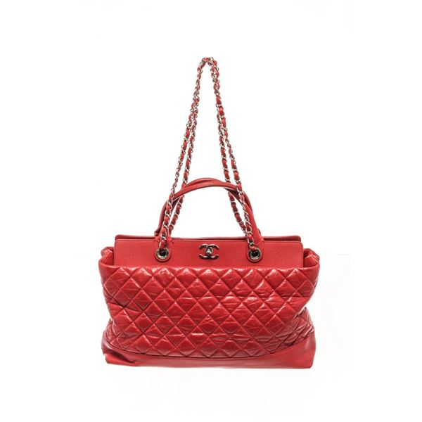 Chanel Red Quilted Lambskin CC Chain 2 Way Shoulder Bag