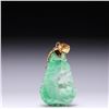 Image 2 : Chinese Carved Jadeite Pendant with 18K Yellow Gold & Diamond Mount