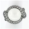 Image 1 : Jean Vitau 18k Black Gold 13.4mm Round Pearl & Diamond Bypass Statement Ring