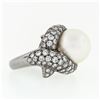 Image 5 : Jean Vitau 18k Black Gold 13.4mm Round Pearl & Diamond Bypass Statement Ring