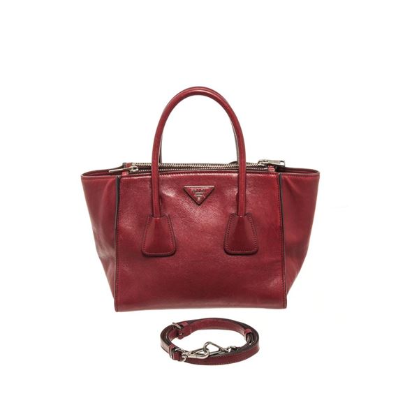 Prada Red Calf Twin Pocket Tote Bag