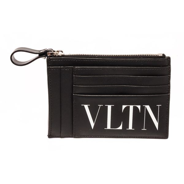 Valentino Black Leather Zip Card Wallet