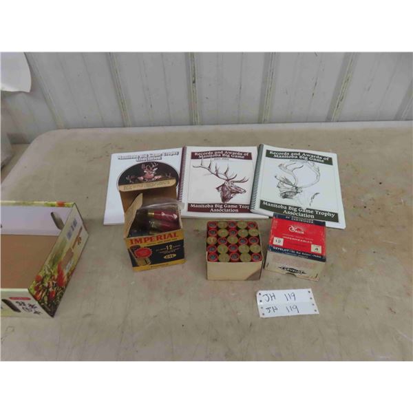 303 British Enfield Stripper Clip, 3 Record Books & Box of 12 Gauge Vintage Gevelot Gallia #4 Shot S