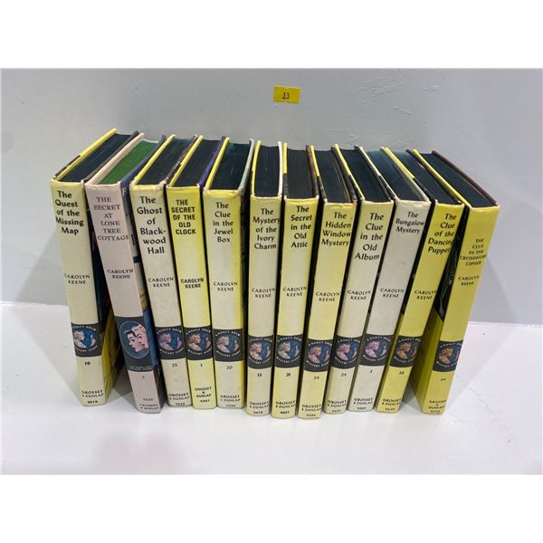 Collection of Twelve Nancy Drew by Carolyn Keene Books # 1,2,3,13,19,20, 21,24,25,34,39,44