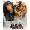 Image 1 : Leather Jacket, Rabbit Fur Jacket, 2 Hats 3 Pairs of Women's Size 7 shoes