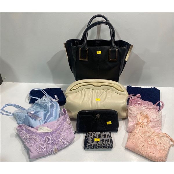 Collection of Purses, Handbags and Wallets plus Six Cami Tops brands include Baci, Danier and more