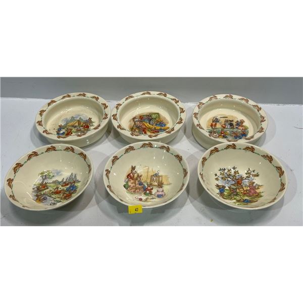 Royal Doulton Bunnykins Bowls, 3 with Lips, 3 without Lips