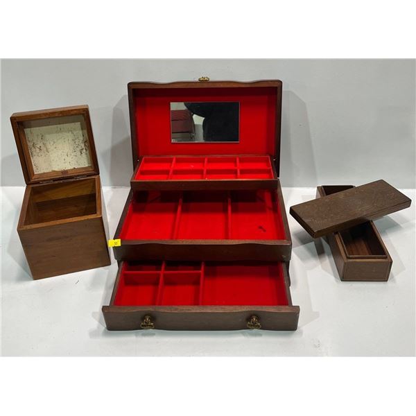 Wooden Jewelry Box and Trinket Boxes (long one engraved with the name Betty)
