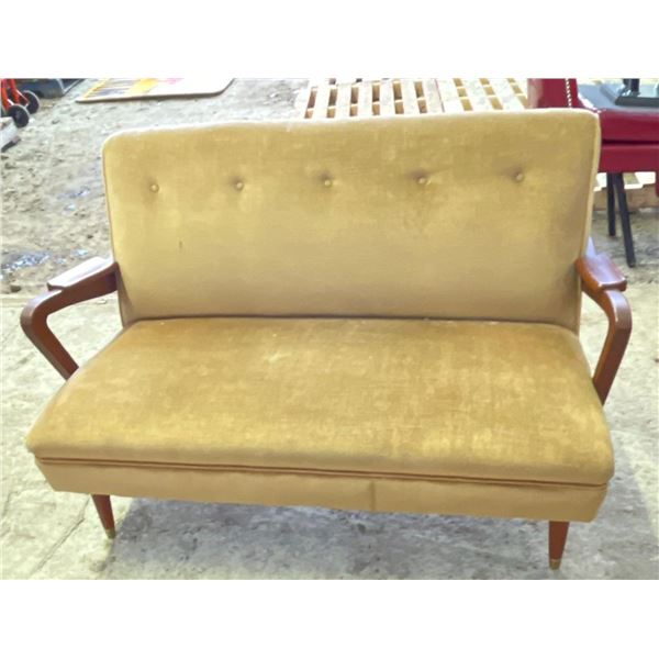 Vintage Beige Velvet Loveseat with Maple Armrests 48L30Wx29H