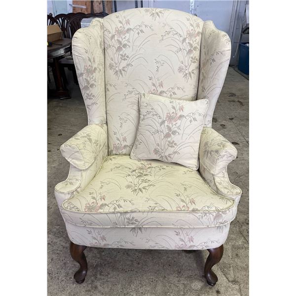 Elegant Wingback Chair includes Matching Arm Protectors and Throw Pillow31Wx33Dx45H