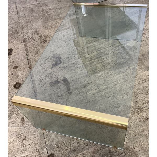 Glass and Brass Coffee Table 48Wx28Dx16H