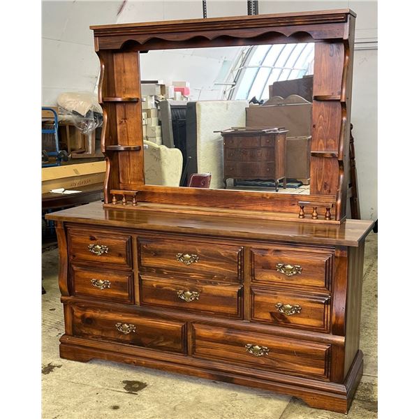 Solid Pine Eight Drawer Dresser with Mirror by Daveluyville Furn Ltd  66Wx19Dx72H