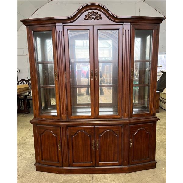 Solid Mahogany China Hutch with Glass Shelves and Lighting 68Wx18Dx84H