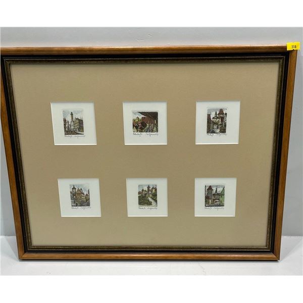 Framed Wall Art of European City Sketches