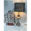 Image 2 : Wine Rack, Silver Lamp 31H, and Hanging Crocheted Light