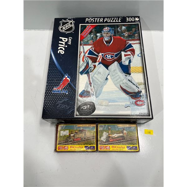 Unopened Carey Price 300 piece Puzzle plus Two Miniature Train Models