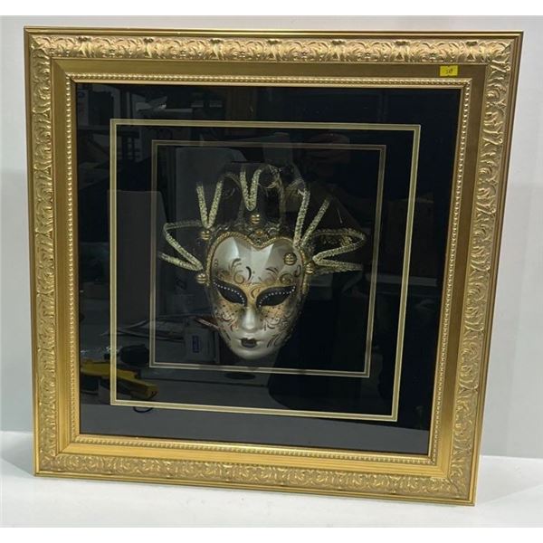 Jester Theatre Mask in Shadow Box Frame 25.5Wx25.5Hx7D Box 18Wx18Hx6D