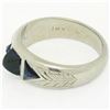 Image 5 : Antique Art Deco 18k Gold .90 ctw Sugarloaf Trillion Sapphire Etched 3 Stone Rin