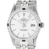 Image 1 : Rolex Mens Stainless Steel Silver Index Diamond And Emerald Bezel 36MM Datejust