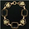 Image 2 : Retro Vintage 14k Green and Rose Gold Black Onyx and Open Leaf Link Bracelet