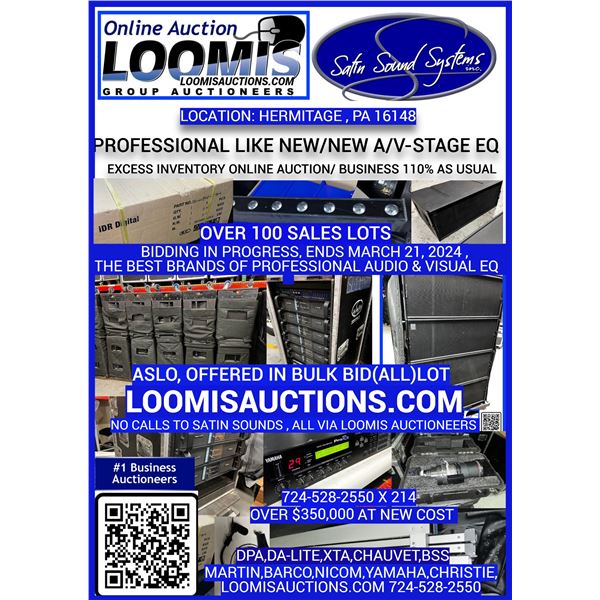 #1S :BULK OFFER : SATIN SOUNDS Professional Stage,  A/V $508,000 WHOLESALE VALUES