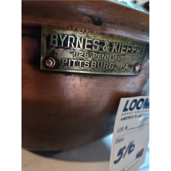16 IN EARLY  ANTIQUE DOUBLE HANDLE COPPER MIXING BOWL : SIGNED PITTSBURGH