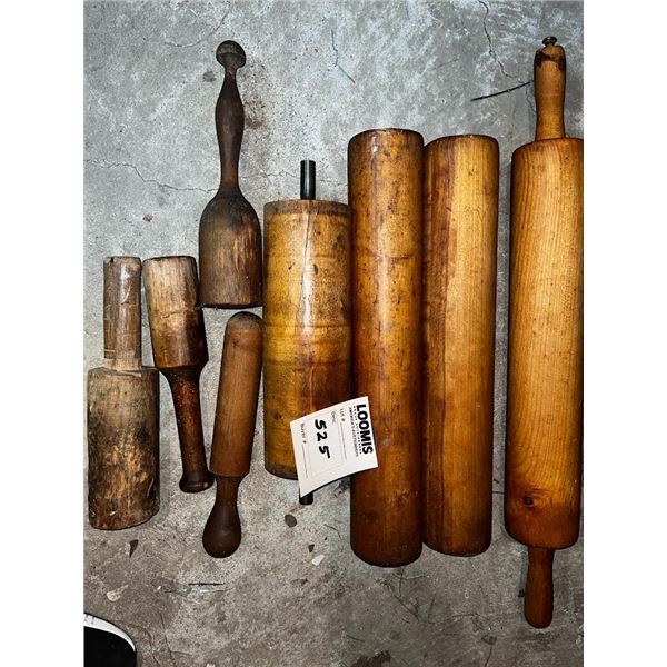 LOT OF BAKERY ROLLING PINS AND MASHERS