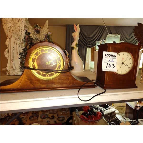 TWO WOOD ANTIQUE MANTEL CLOCKS