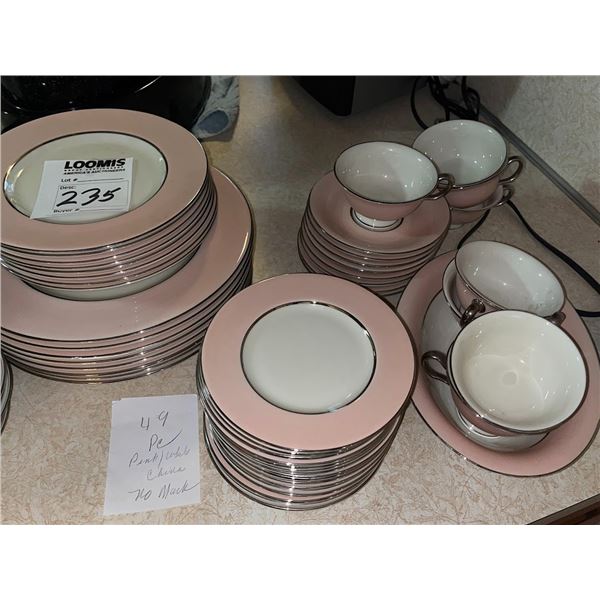 49 PIECES PINK AND WHITE CHINA SERVICE FOR EIGHT