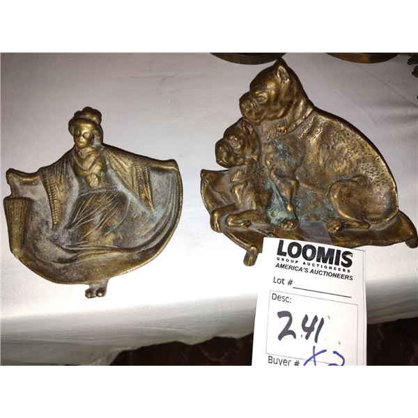 TWO HEAVY BRASS ASHTRAYS