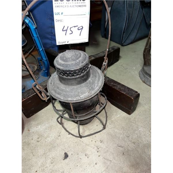 ANTIQUE RR LANTERN W RED GLASS