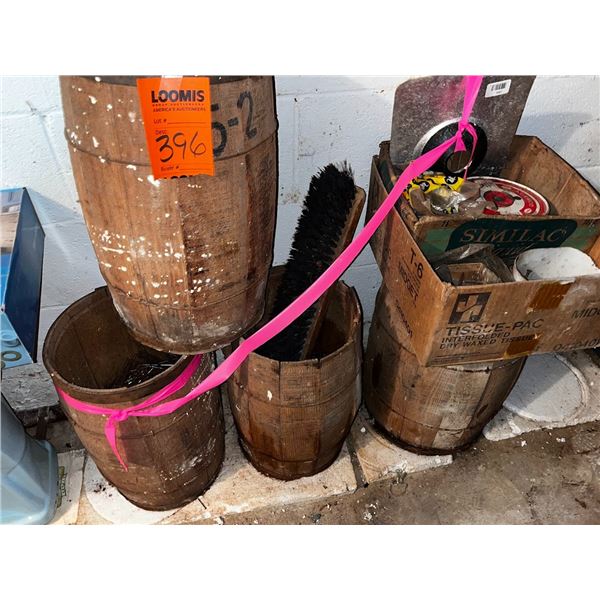 ANTIQUE WOOD KEGS WITH NAILS & OTHER ITEMS