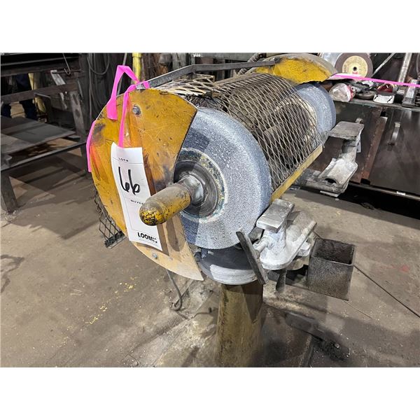 LARGE IND SHOP GRINDER ON STEEL STAND  / RUNS WELL