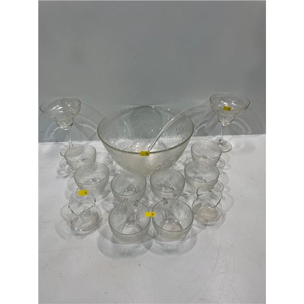 8 Cup Glass Punchbowl Set with Laddle, Pair of Matching Martini Glasses and more